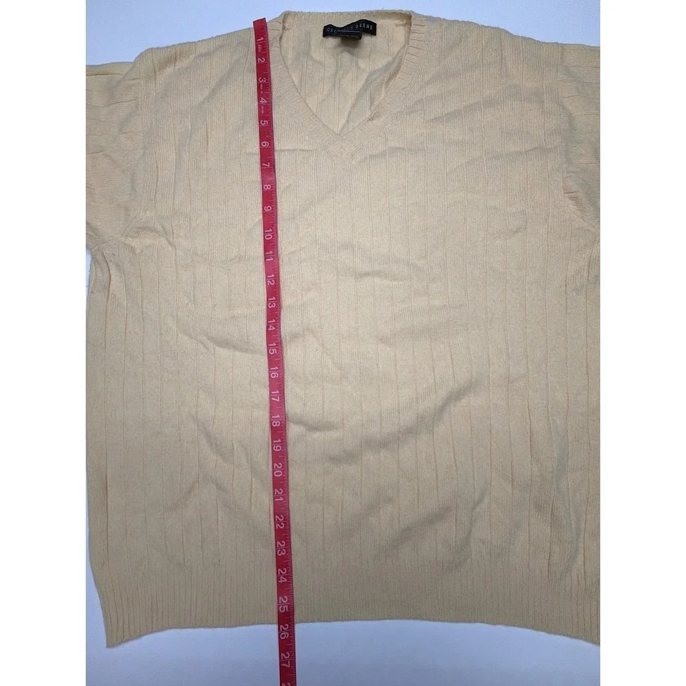 Geoffrey Beene Mens L V-Neck‎ Ribbed Knit 100% Cashmere Sweater Yellow